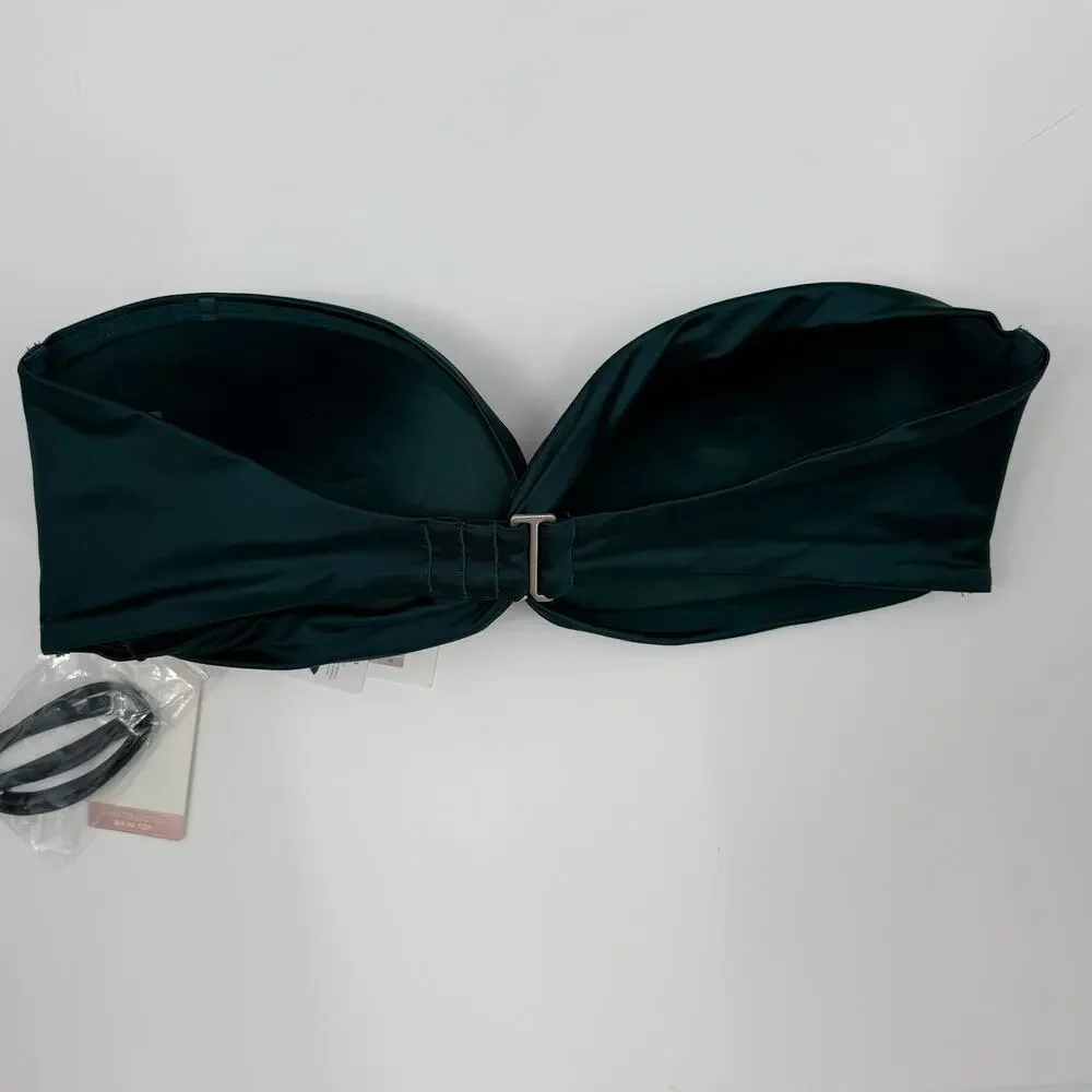 CALIA Bikini Top Women’s SZ Large Twisted Bandeau Sea Green Shine Strapless NWT